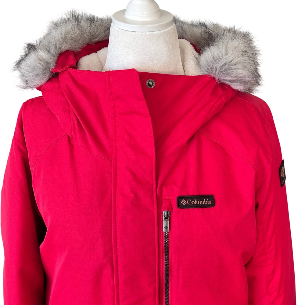 Columbia Womens Omni-Heat Winter Parka Jacket Red Faux Fur Hood XXL